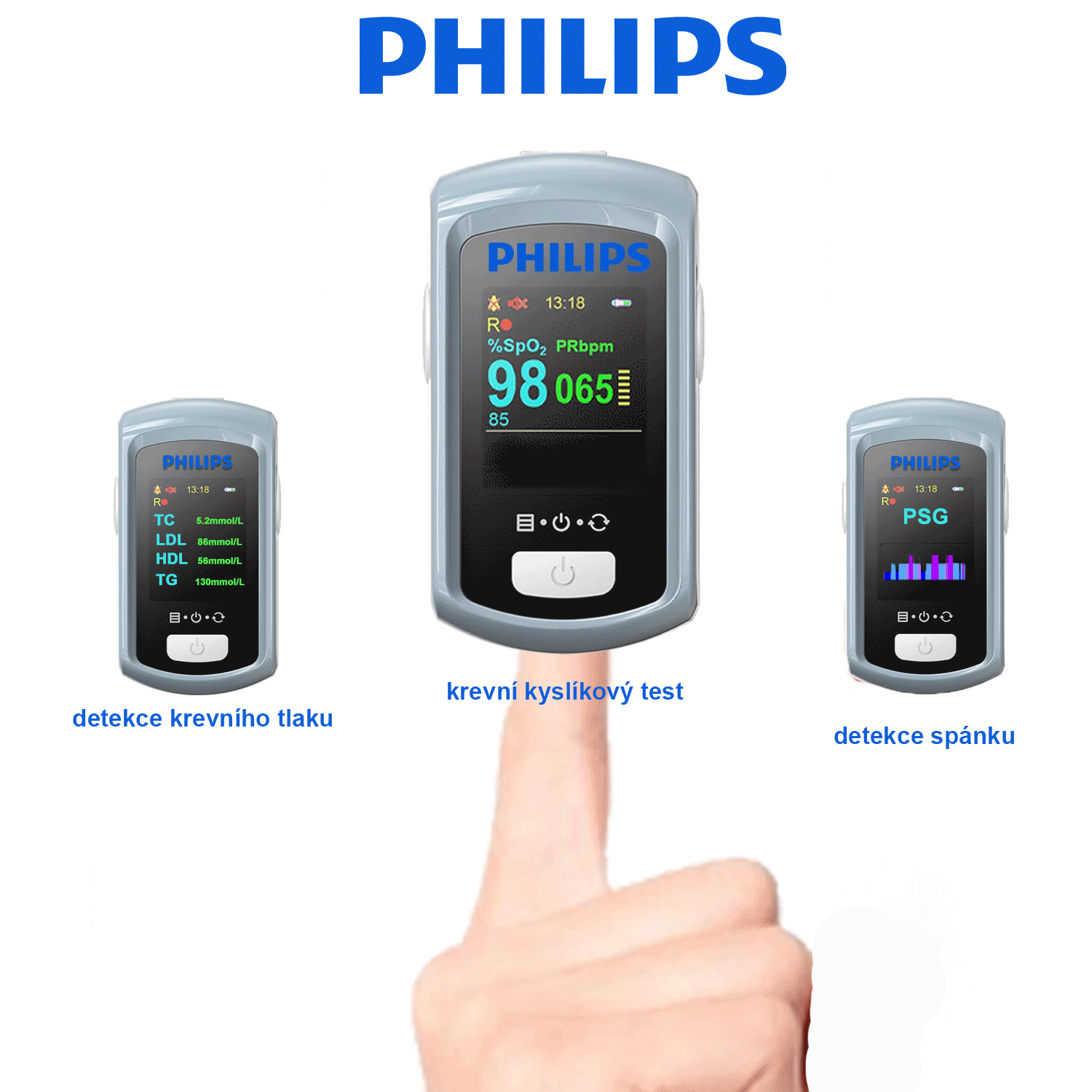 Oxímetro Philips, detecção de sono, detecção de lipídios no sangue, função de alarme por voz (suporta português), função de temporização