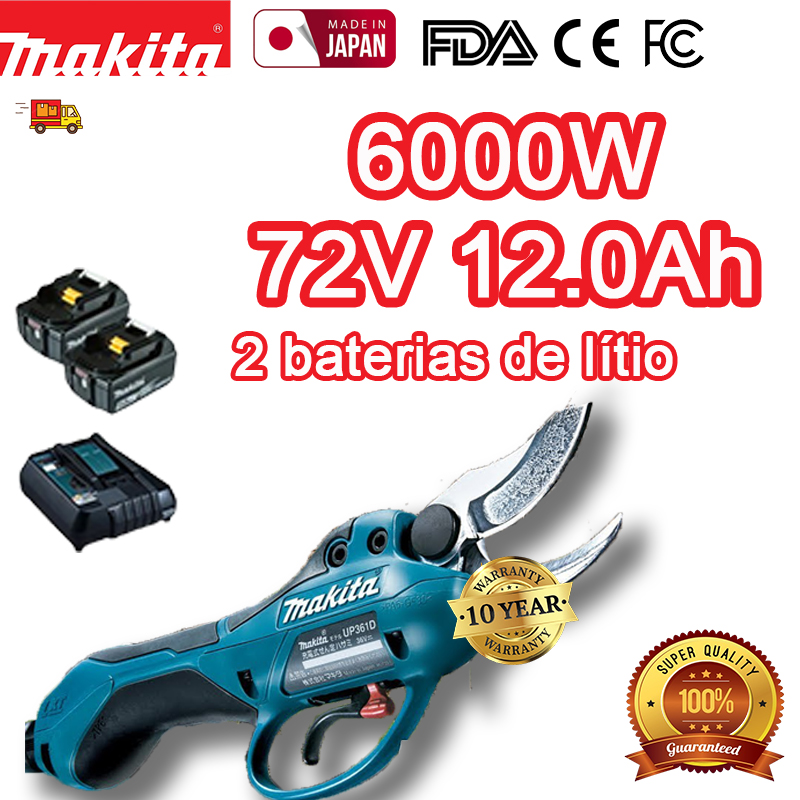 Tesoura de poda de 6000 W + duas baterias de 12,0 Ah 72 V + carregador / 15 horas de tempo de funcionamento